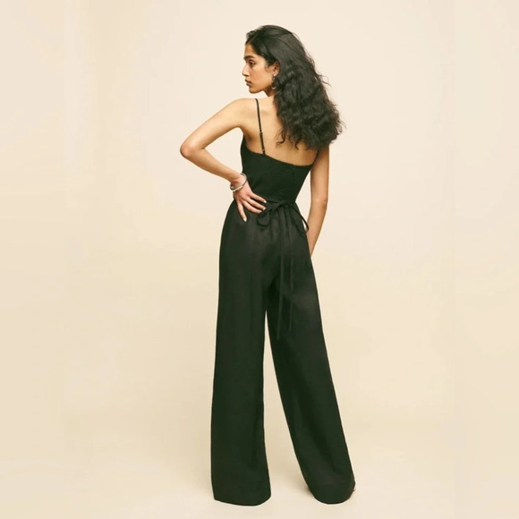 NWT Reformation Ciara Linen Sleeveless Jumpsuit Relaxed Leg Black | size 0 - Picture 5 of 13